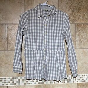 Anthropologie 11.1 Typho Plaid Peplum Pleated Button Down XS